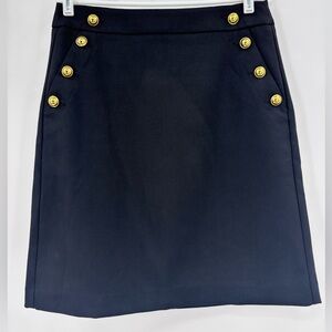 LOFT Dark Blue A-Line Skirt with Gold Accents